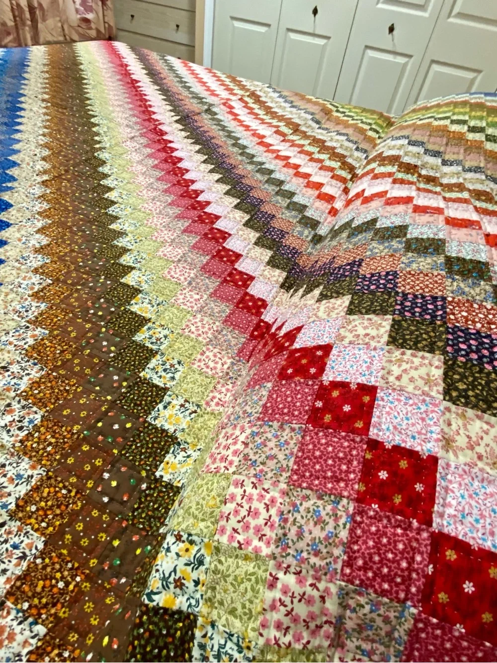 Handmade Multicolor Patchwork Quilt - sunshine and shadows ditsy floral